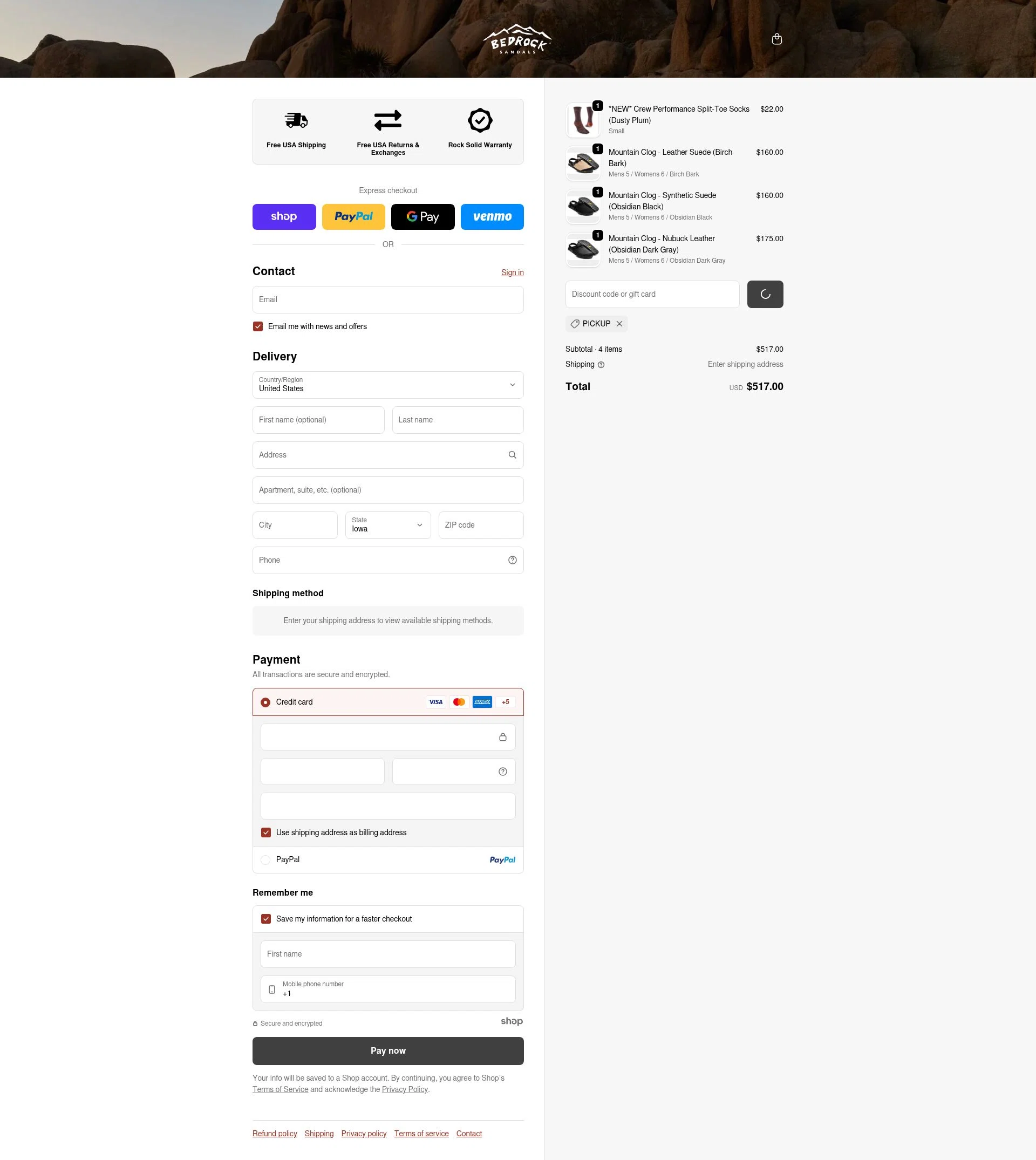 Bedrock Sandals checkout page showing Bedrock Sandals discount code box | Screenshot taken by SimplyCodes community member on Jan 14, 2026