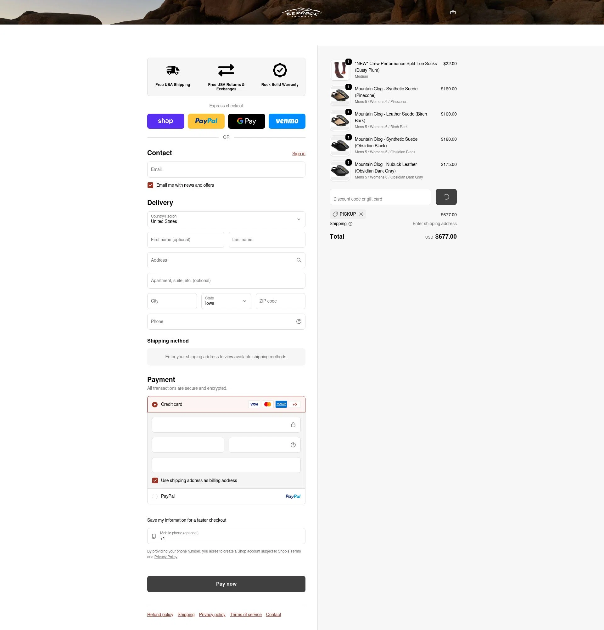 Bedrock Sandals checkout page showing Bedrock Sandals discount code box | Screenshot taken by SimplyCodes community member on Feb 9, 2026
