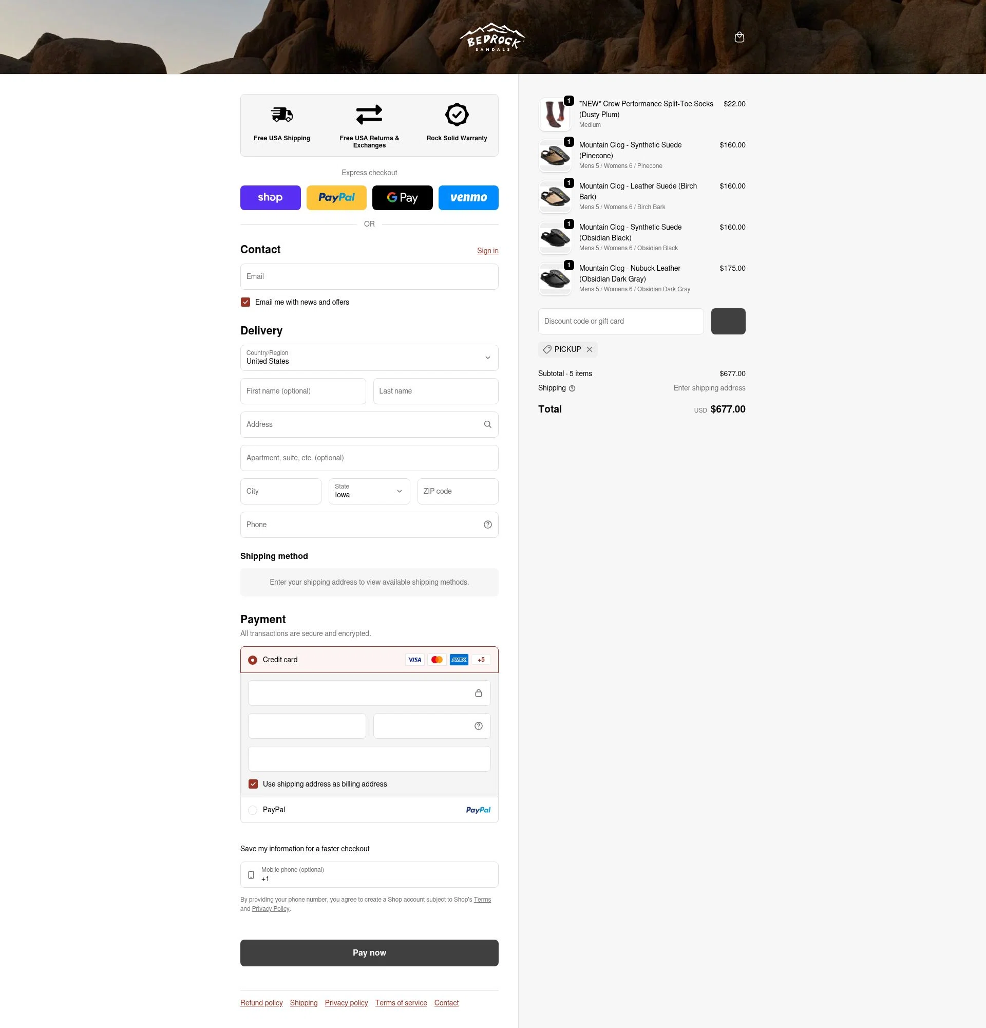 Bedrock Sandals checkout page showing Bedrock Sandals discount code box | Screenshot taken by SimplyCodes community member on Feb 2, 2026