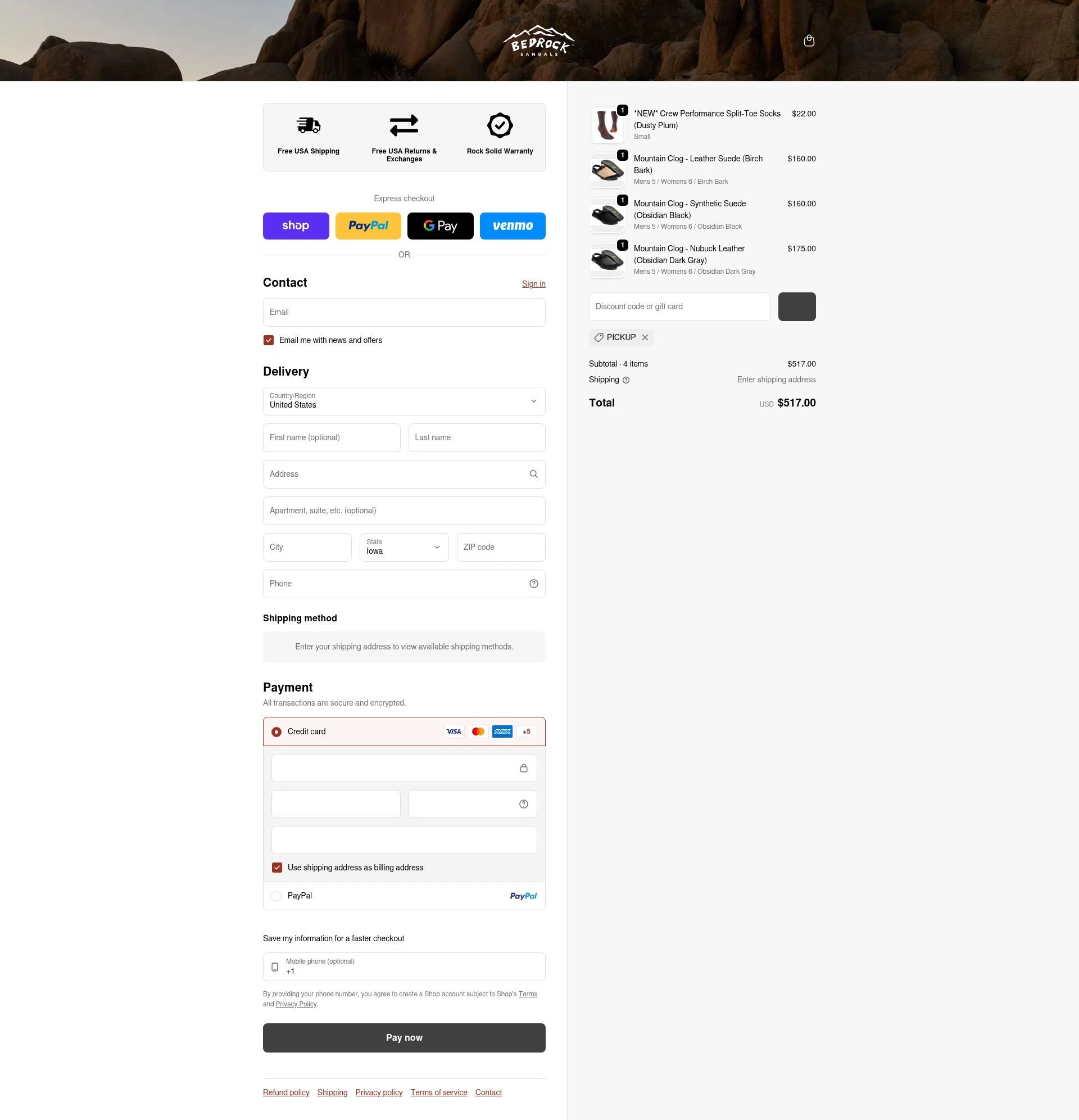 Bedrock Sandals checkout page showing Bedrock Sandals discount code box | Screenshot taken by SimplyCodes community member on Jan 19, 2026