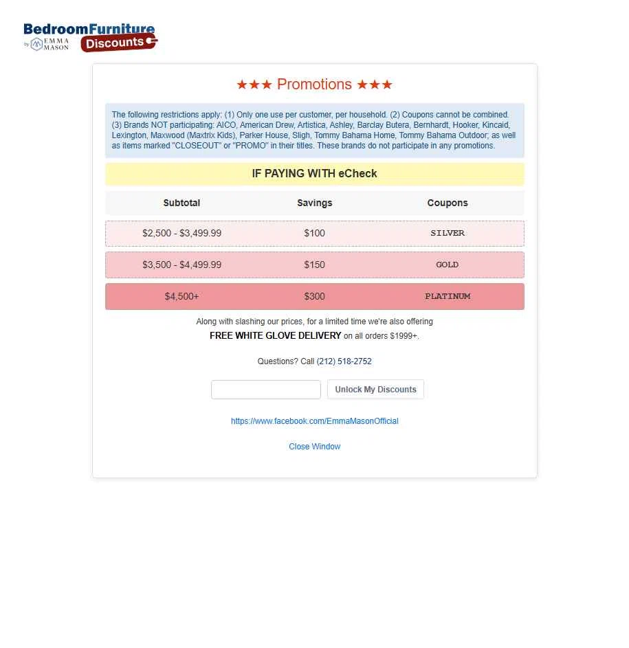 Bedroom Furniture Discounts checkout page showing Bedroom Furniture Discounts promo code box | Screenshot taken by SimplyCodes community member on Jan 2, 2026