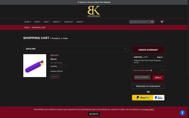 Bedroom Kandi checkout page showing Bedroom Kandi coupon code box | Screenshot taken by SimplyCodes community member on Aug 2, 2025