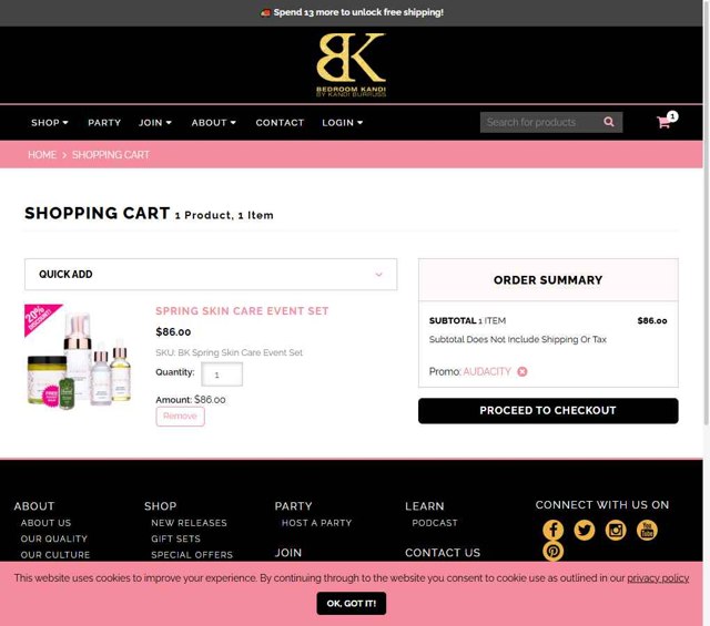 Bedroom Kandi checkout page showing Bedroom Kandi coupon code box | Screenshot taken by SimplyCodes community member on May 2, 2025