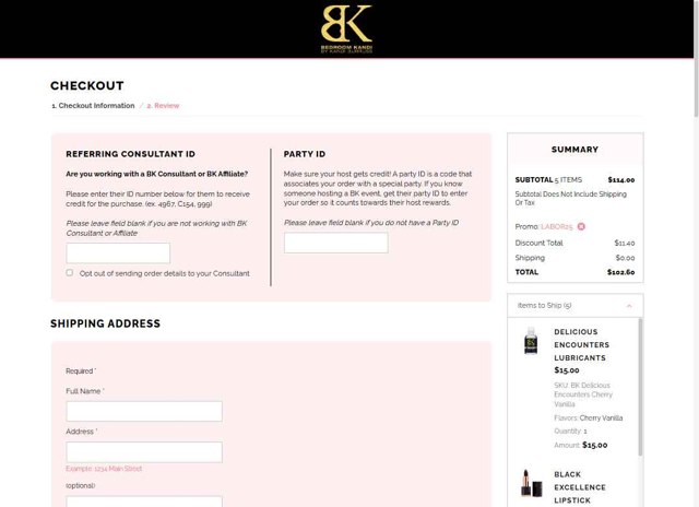 Bedroom Kandi checkout page showing Bedroom Kandi coupon code box | Screenshot taken by SimplyCodes community member on Aug 29, 2025