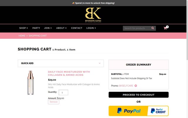 Bedroom Kandi checkout page showing Bedroom Kandi coupon code box | Screenshot taken by SimplyCodes community member on Aug 30, 2025