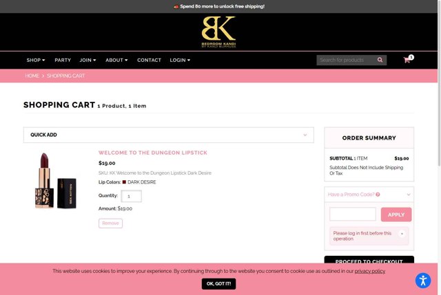 Bedroom Kandi checkout page showing Bedroom Kandi coupon code box | Screenshot taken by SimplyCodes community member on May 31, 2025