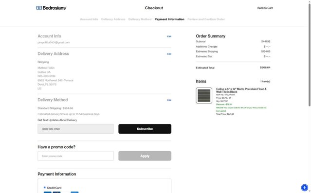 Bedrosians checkout page showing Bedrosians promo code box | Screenshot taken by SimplyCodes community member on Jul 7, 2025