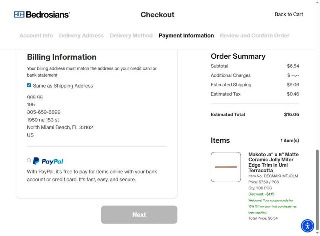 Bedrosians checkout page showing Bedrosians promo code box | Screenshot taken by SimplyCodes community member on Jul 22, 2025