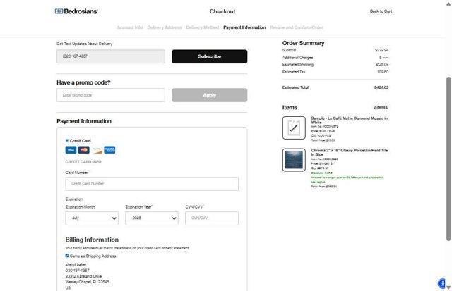 Bedrosians checkout page showing Bedrosians promo code box | Screenshot taken by SimplyCodes community member on Jul 22, 2025