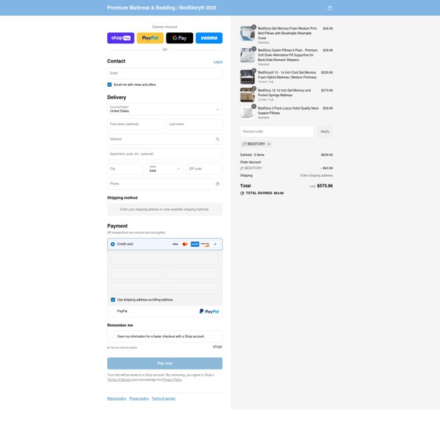 BedStory checkout page showing BedStory promo code box | Screenshot taken by SimplyCodes community member on Aug 8, 2025