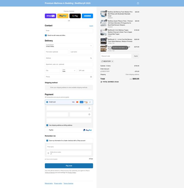 BedStory checkout page showing BedStory promo code box | Screenshot taken by SimplyCodes community member on Jul 9, 2025