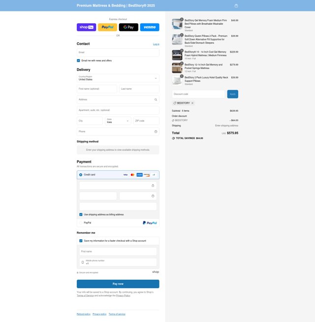 BedStory checkout page showing BedStory promo code box | Screenshot taken by SimplyCodes community member on Jul 13, 2025