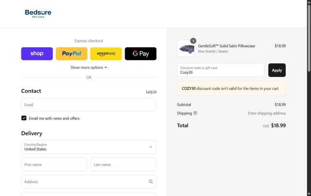 Bedsure checkout page showing Bedsure promo code box | Screenshot taken by SimplyCodes community member on Aug 31, 2025