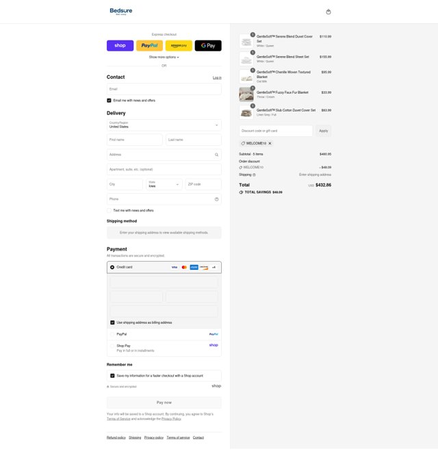 Bedsure checkout page showing Bedsure promo code box | Screenshot taken by SimplyCodes community member on Sep 4, 2025