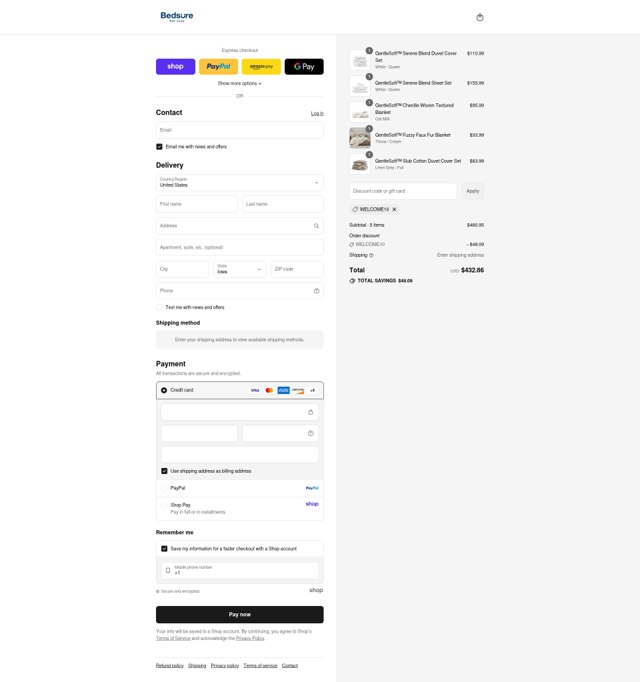 Bedsure checkout page showing Bedsure promo code box | Screenshot taken by SimplyCodes community member on Aug 31, 2025