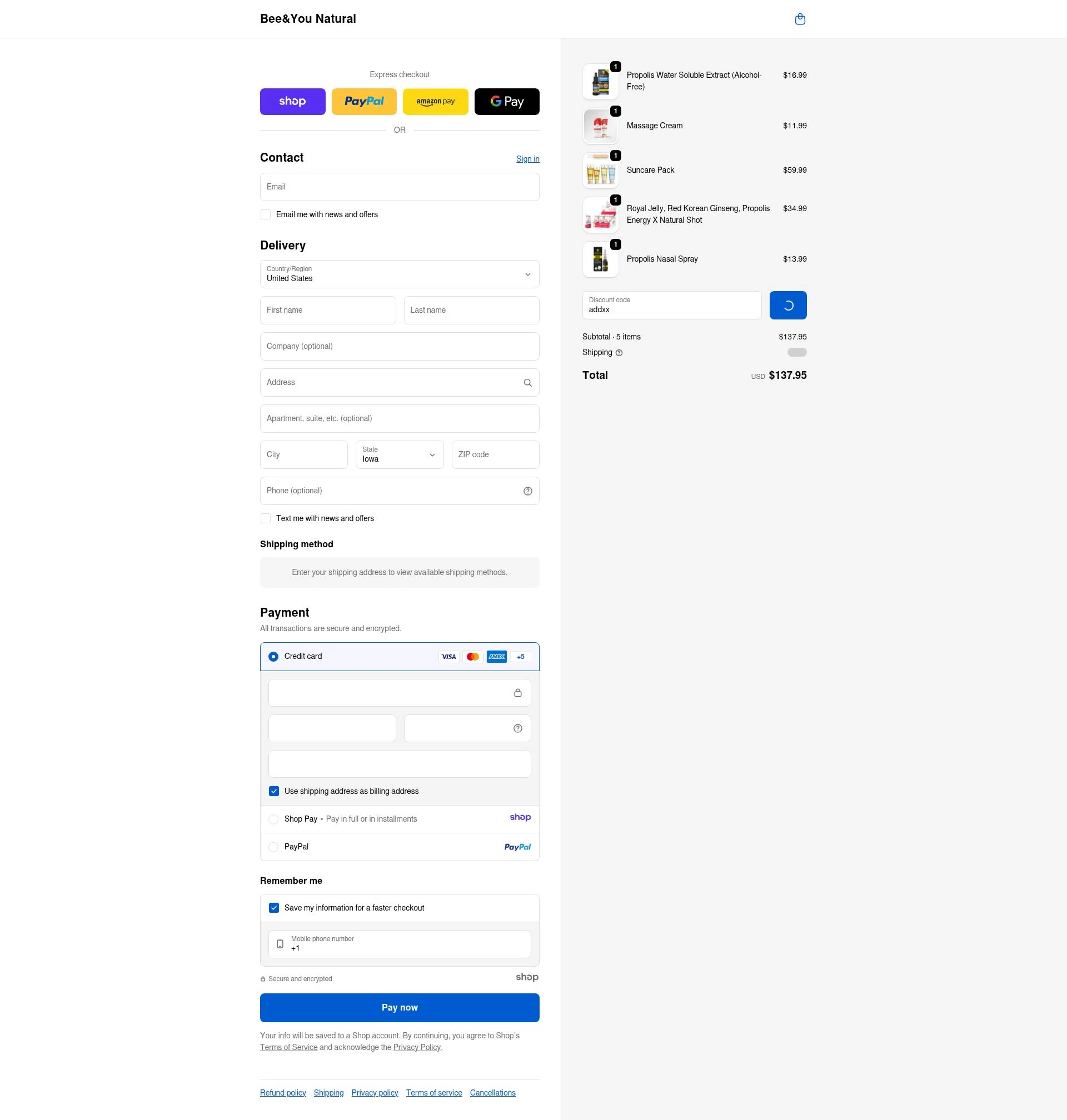 Bee&You checkout page showing Bee&You promo code box | Screenshot taken by SimplyCodes community member on Jan 3, 2026