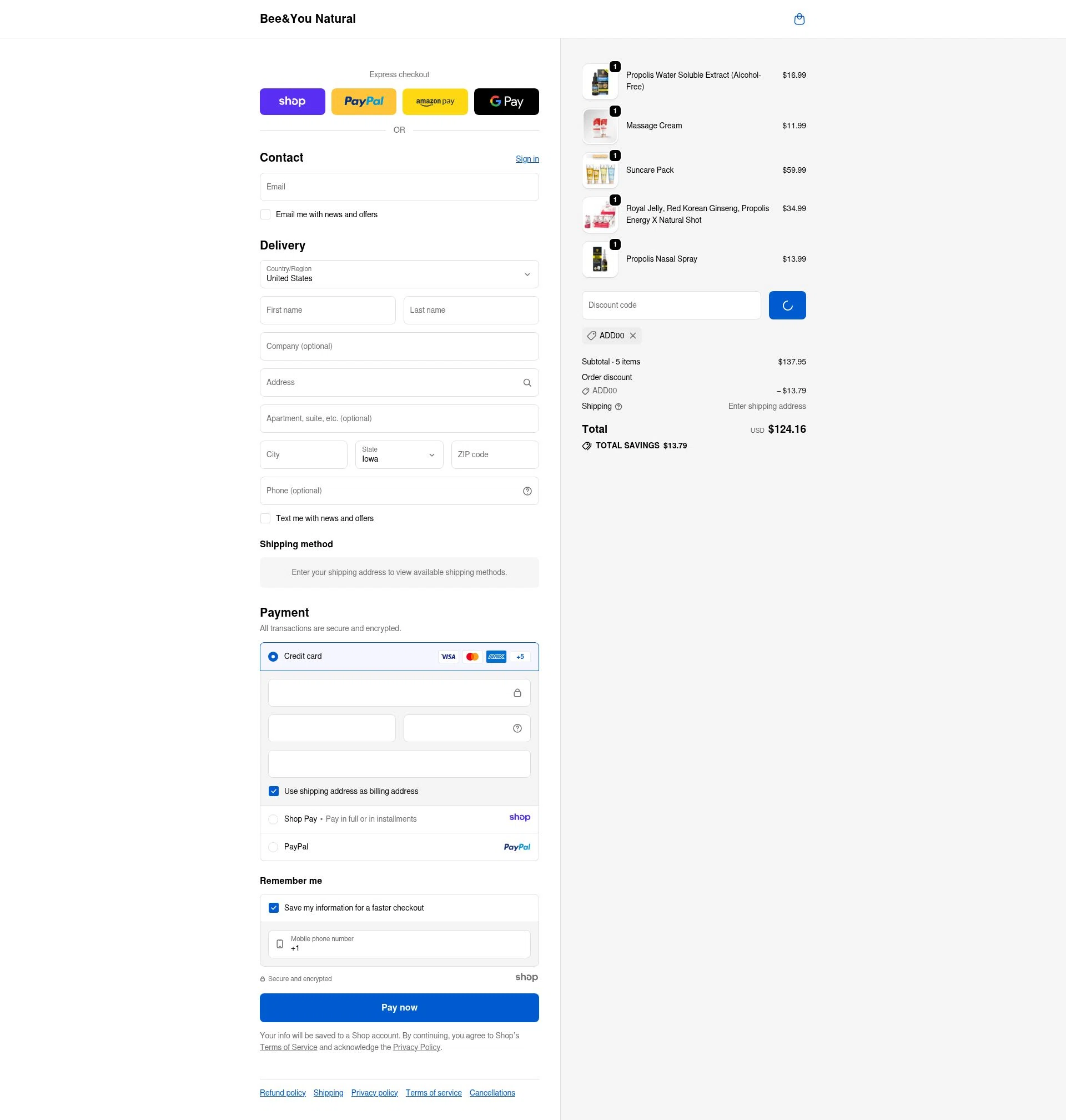 Bee&You checkout page showing Bee&You promo code box | Screenshot taken by SimplyCodes community member on Jan 3, 2026