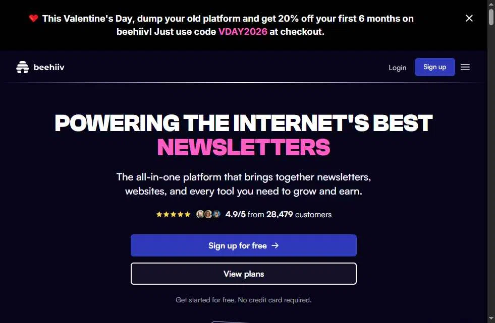 Beehiiv checkout page showing Beehiiv promo code box | Screenshot taken by SimplyCodes community member on Feb 10, 2026