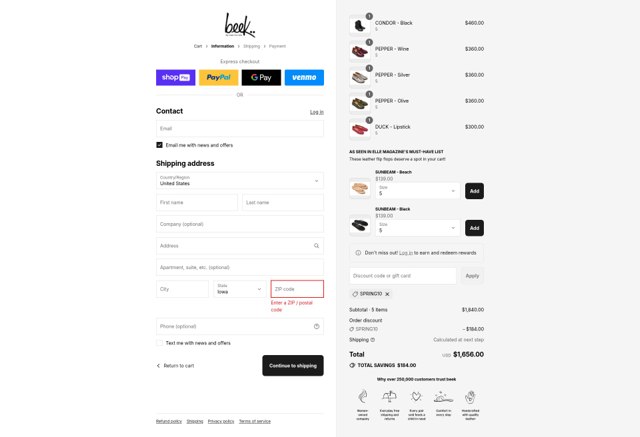 Beek checkout page showing Beek discount code box | Screenshot taken by SimplyCodes community member on Aug 27, 2025