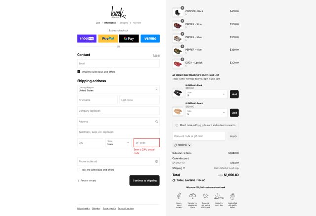 Beek checkout page showing Beek discount code box | Screenshot taken by SimplyCodes community member on Aug 27, 2025