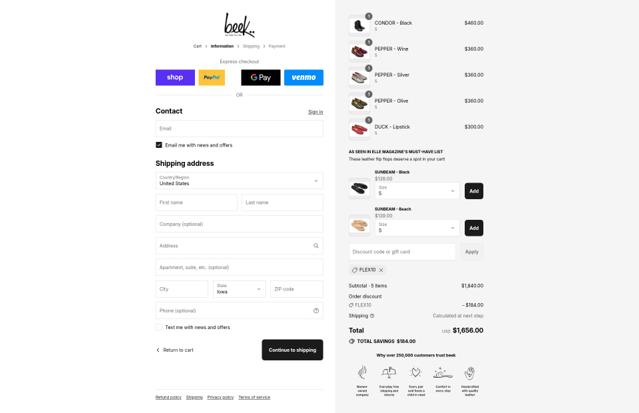 Beek checkout page showing Beek discount code box | Screenshot taken by SimplyCodes community member on Sep 12, 2025