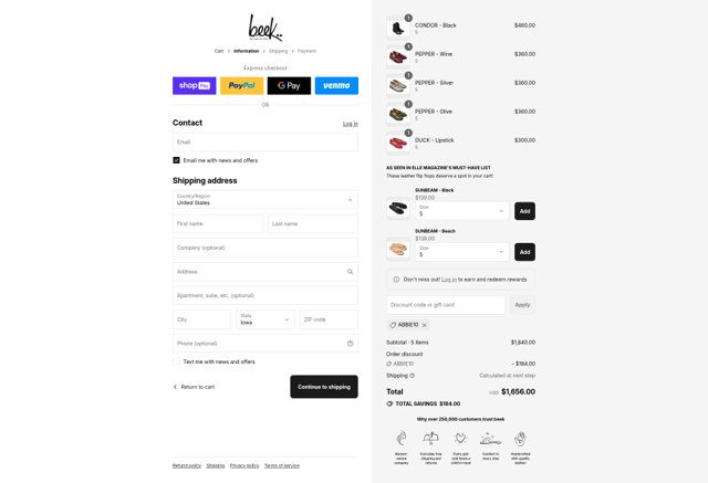 Beek checkout page showing Beek discount code box | Screenshot taken by SimplyCodes community member on Aug 27, 2025