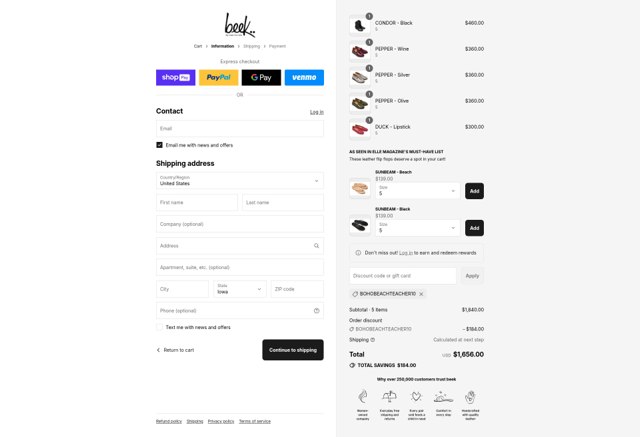 Beek checkout page showing Beek discount code box | Screenshot taken by SimplyCodes community member on Aug 27, 2025