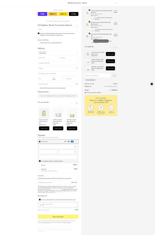 Beekman1802 checkout page showing Beekman1802 discount code box | Screenshot taken by SimplyCodes community member on Sep 12, 2025