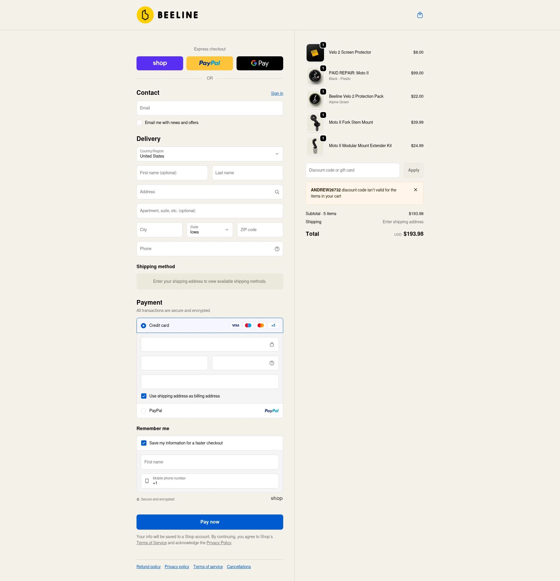 Beeline checkout page showing Beeline promo code box | Screenshot taken by SimplyCodes community member on Jan 29, 2026