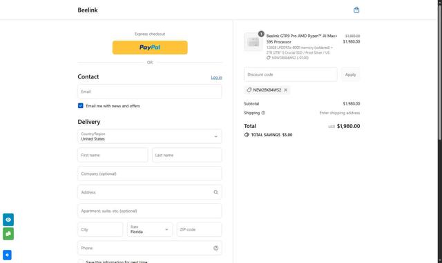 Beelink checkout page showing Beelink discount code box | Screenshot taken by SimplyCodes community member on Sep 8, 2025