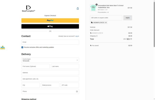 Beepumpkin checkout page showing Beepumpkin coupon code box | Screenshot taken by SimplyCodes community member on Aug 30, 2025