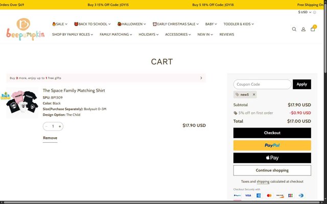 Beepumpkin checkout page showing Beepumpkin coupon code box | Screenshot taken by SimplyCodes community member on Jul 30, 2025