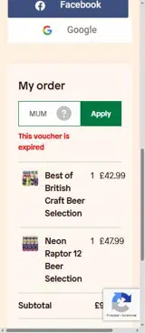 MUM coupon verification screenshot