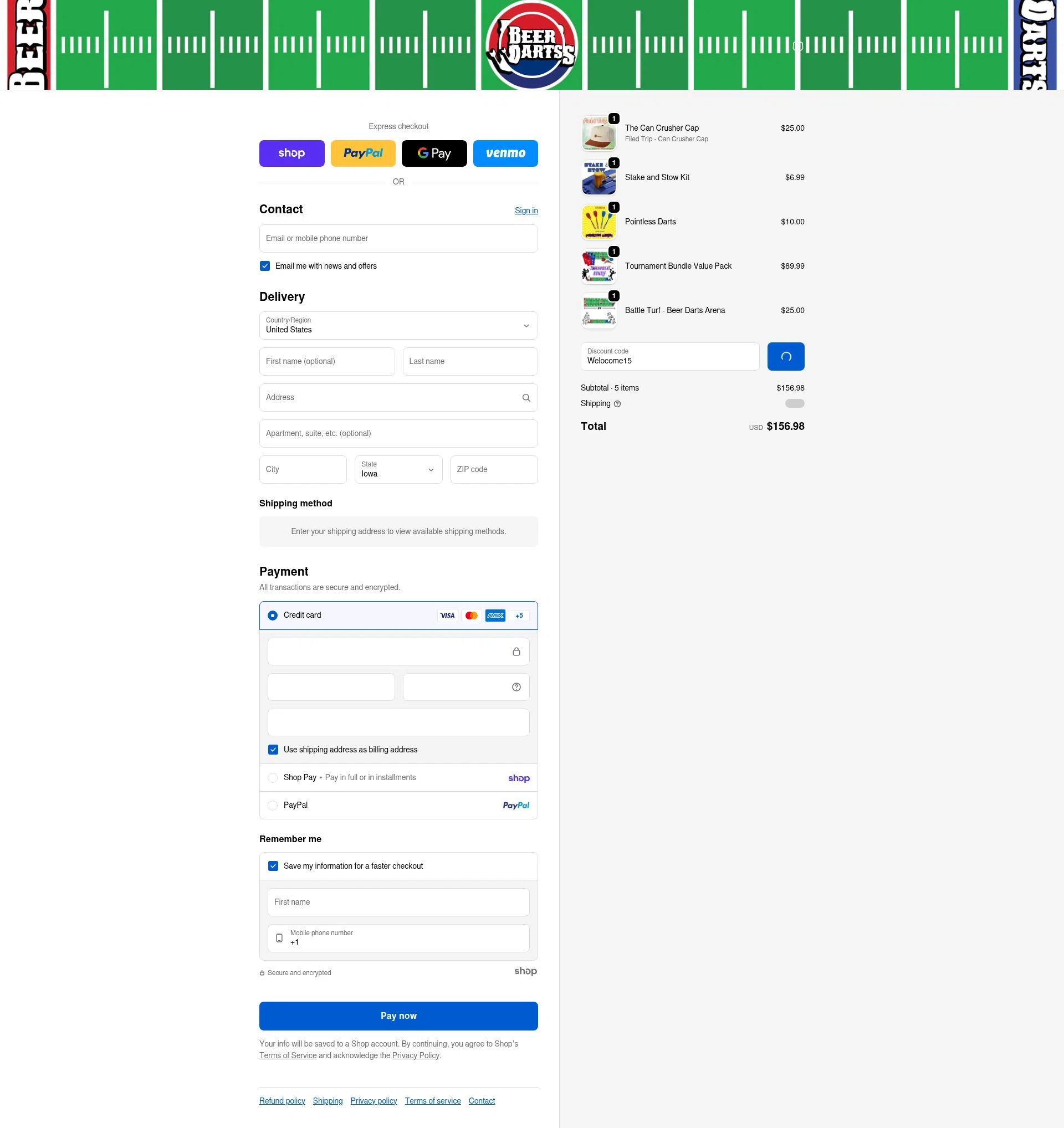 Beer Darts checkout page showing Beer Darts coupon code box | Screenshot taken by SimplyCodes community member on Jan 28, 2026