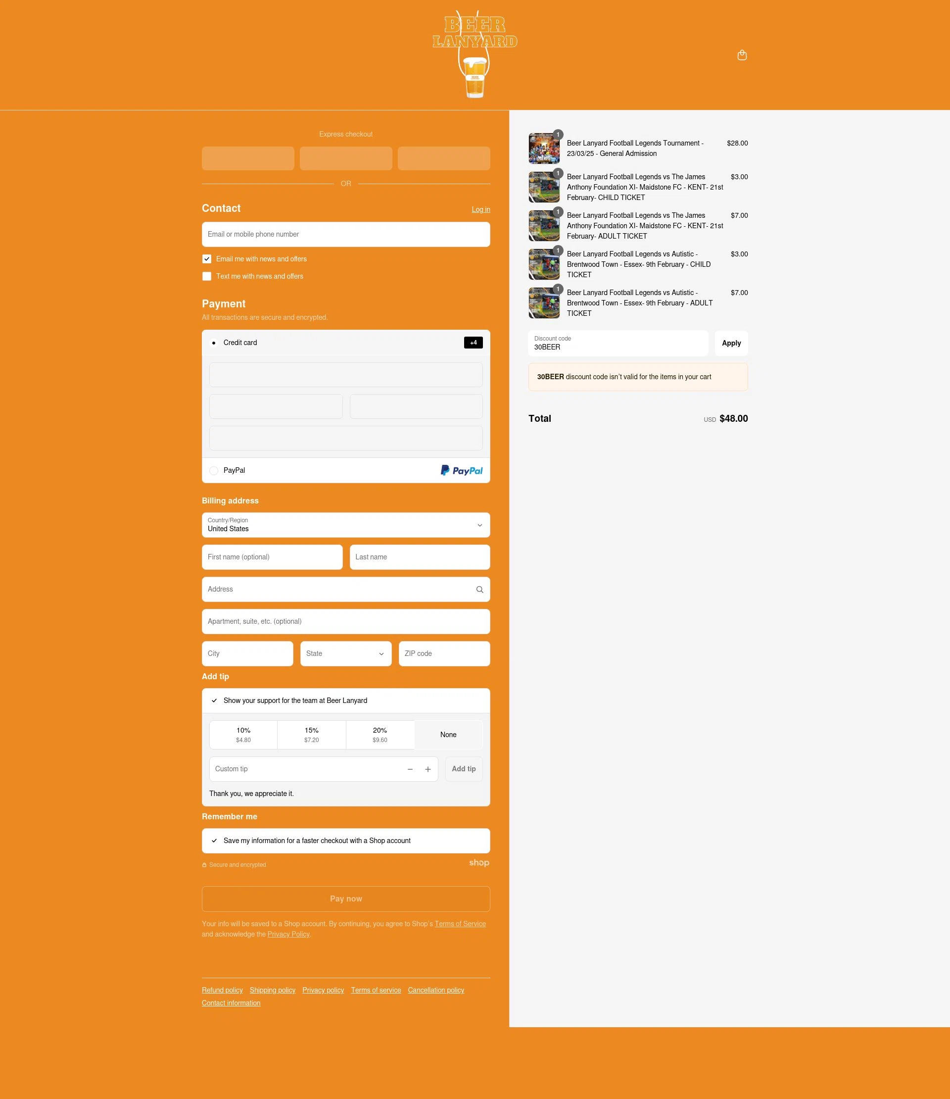 Beer Lanyard checkout page showing Beer Lanyard promo code box | Screenshot taken by SimplyCodes community member on Apr 25, 2025
