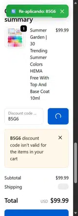 B5G6 coupon verification screenshot