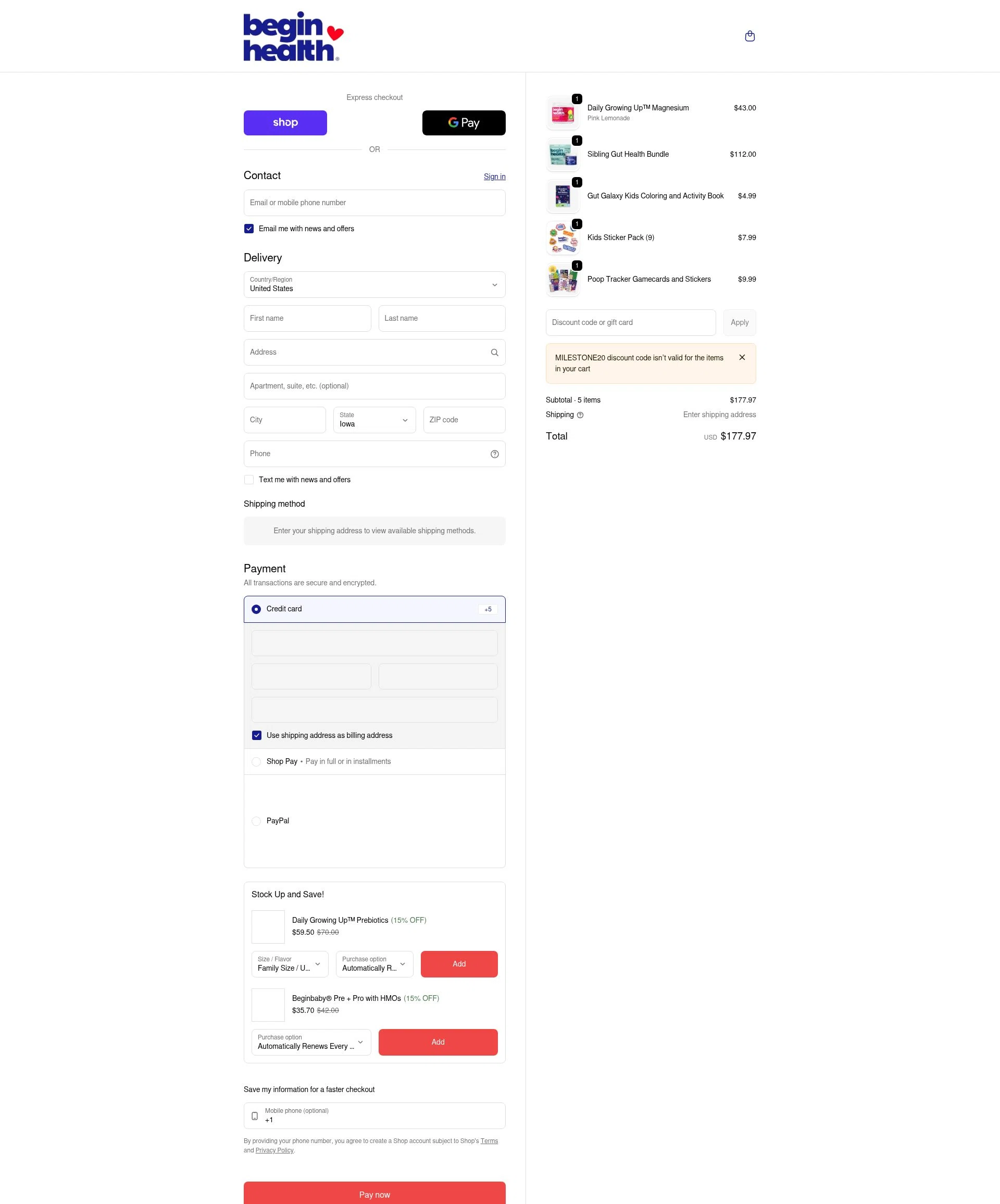 Begin Health checkout page showing Begin Health promo code box | Screenshot taken by SimplyCodes community member on Feb 7, 2026