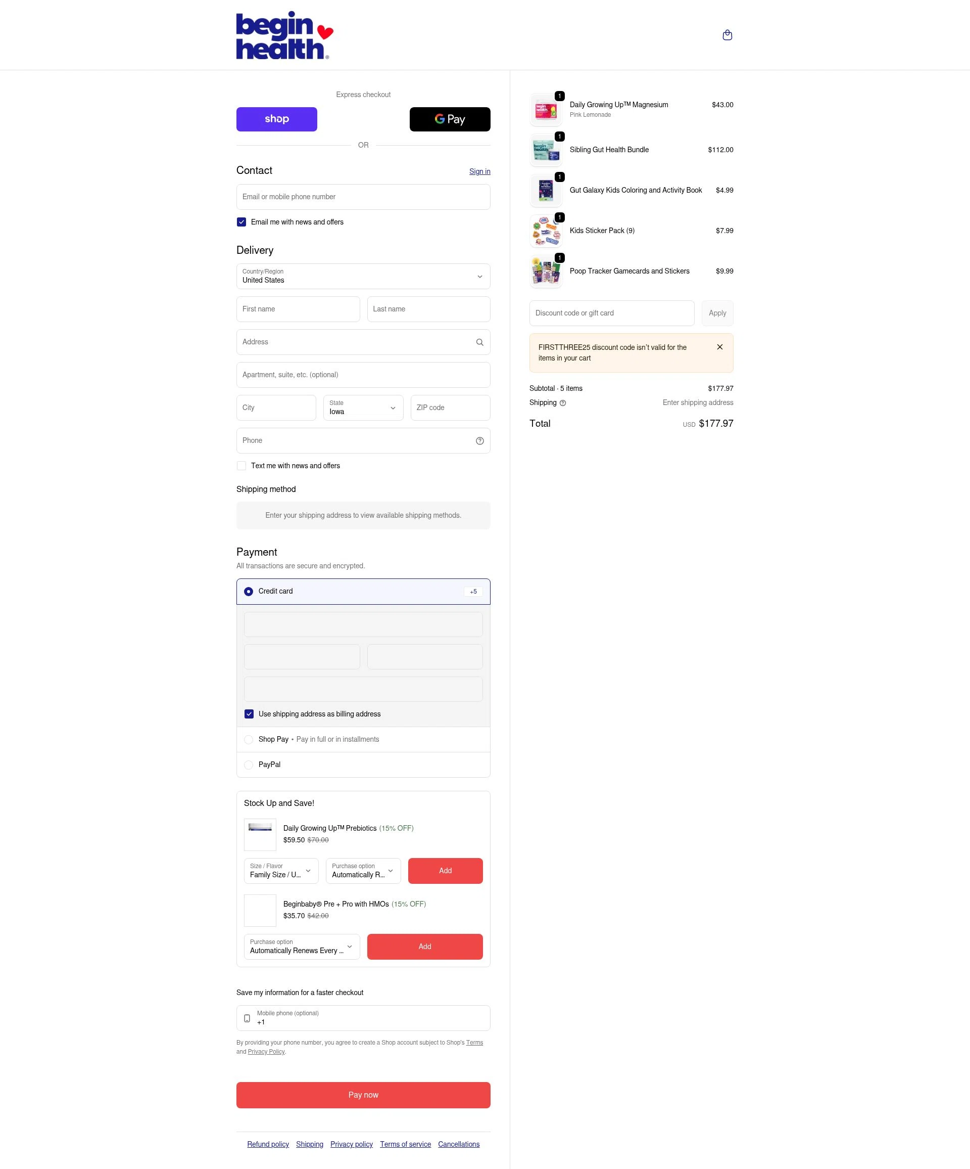 Begin Health checkout page showing Begin Health promo code box | Screenshot taken by SimplyCodes community member on Feb 7, 2026
