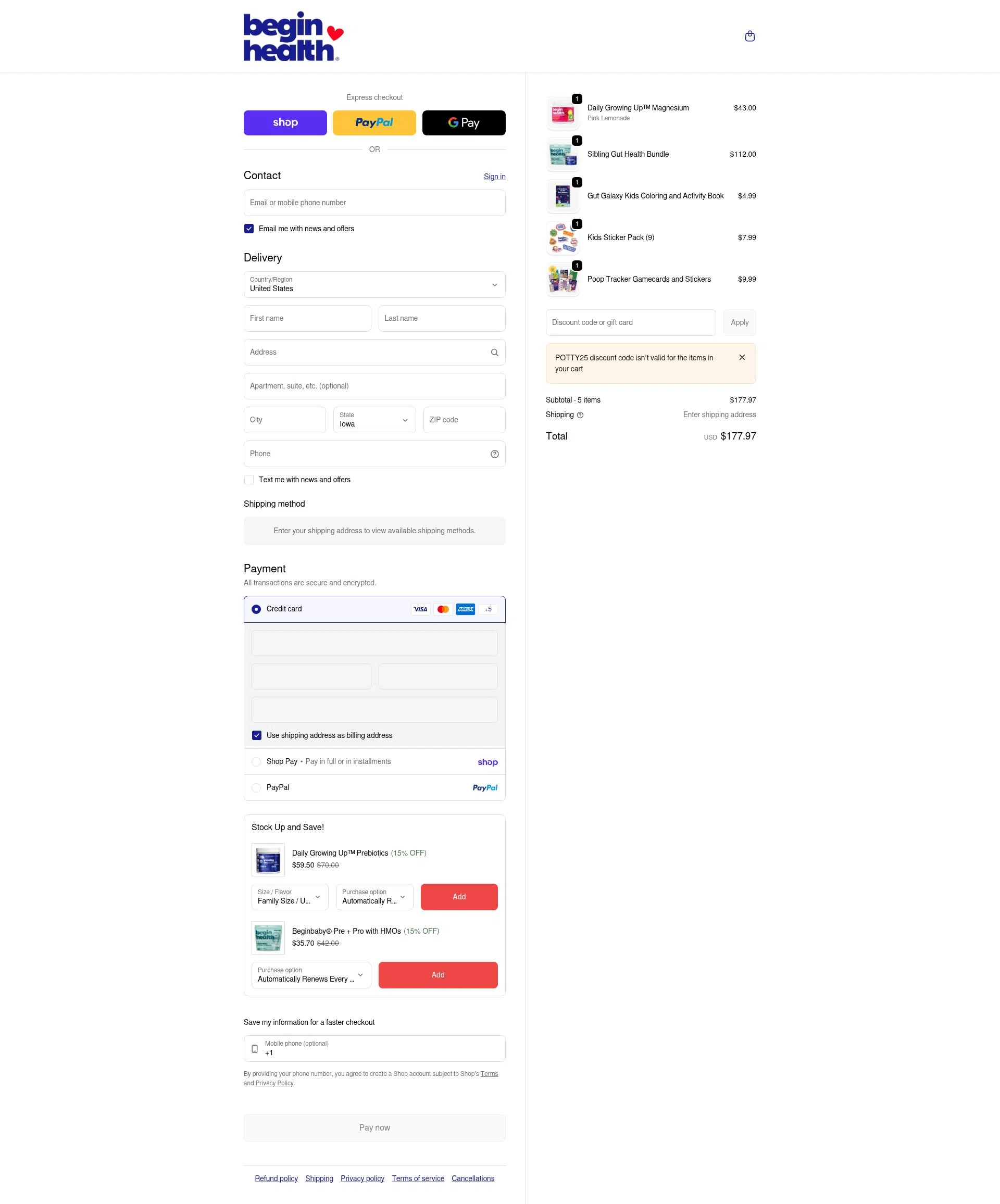 Begin Health checkout page showing Begin Health promo code box | Screenshot taken by SimplyCodes community member on Feb 7, 2026