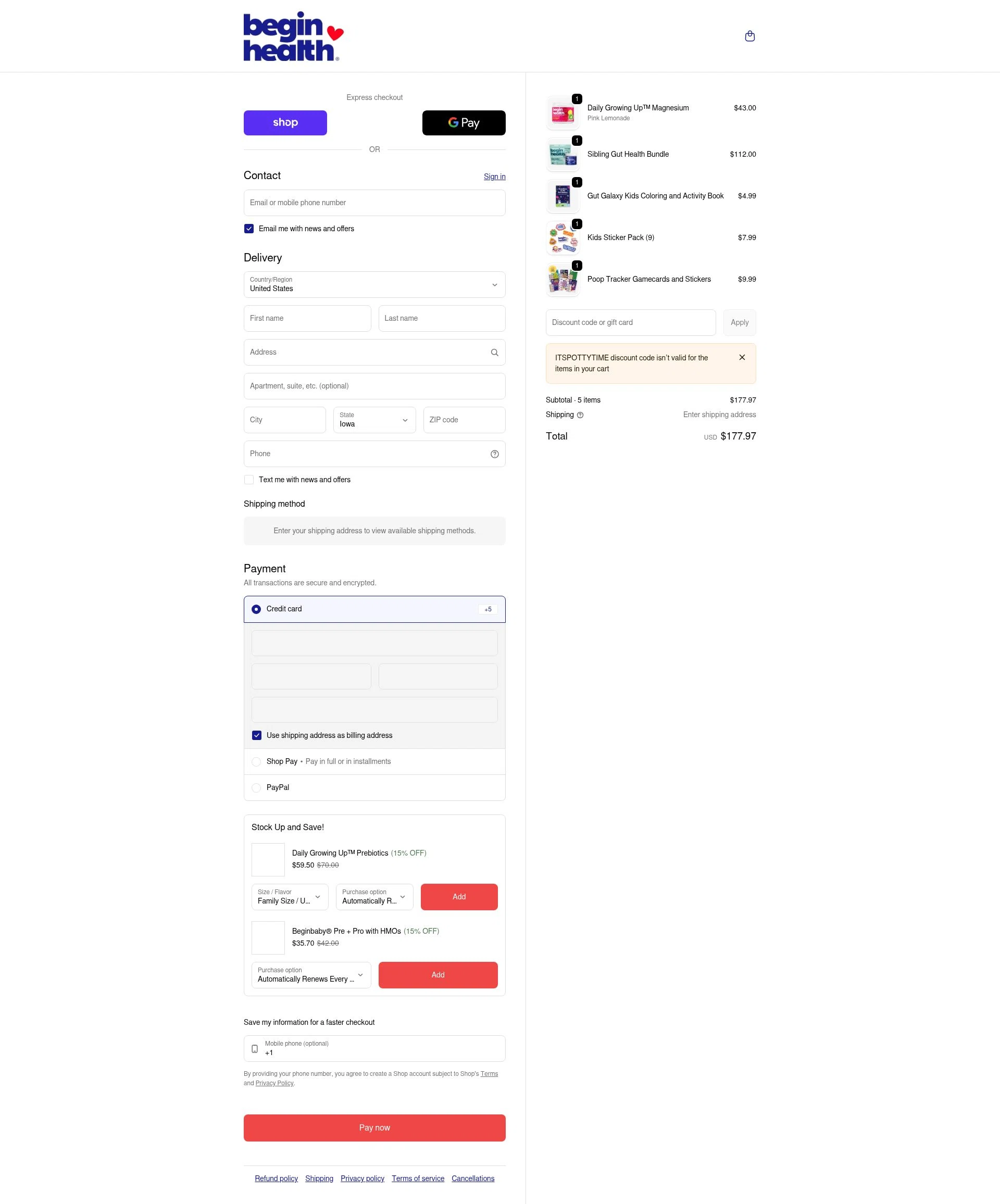 Begin Health checkout page showing Begin Health promo code box | Screenshot taken by SimplyCodes community member on Feb 7, 2026