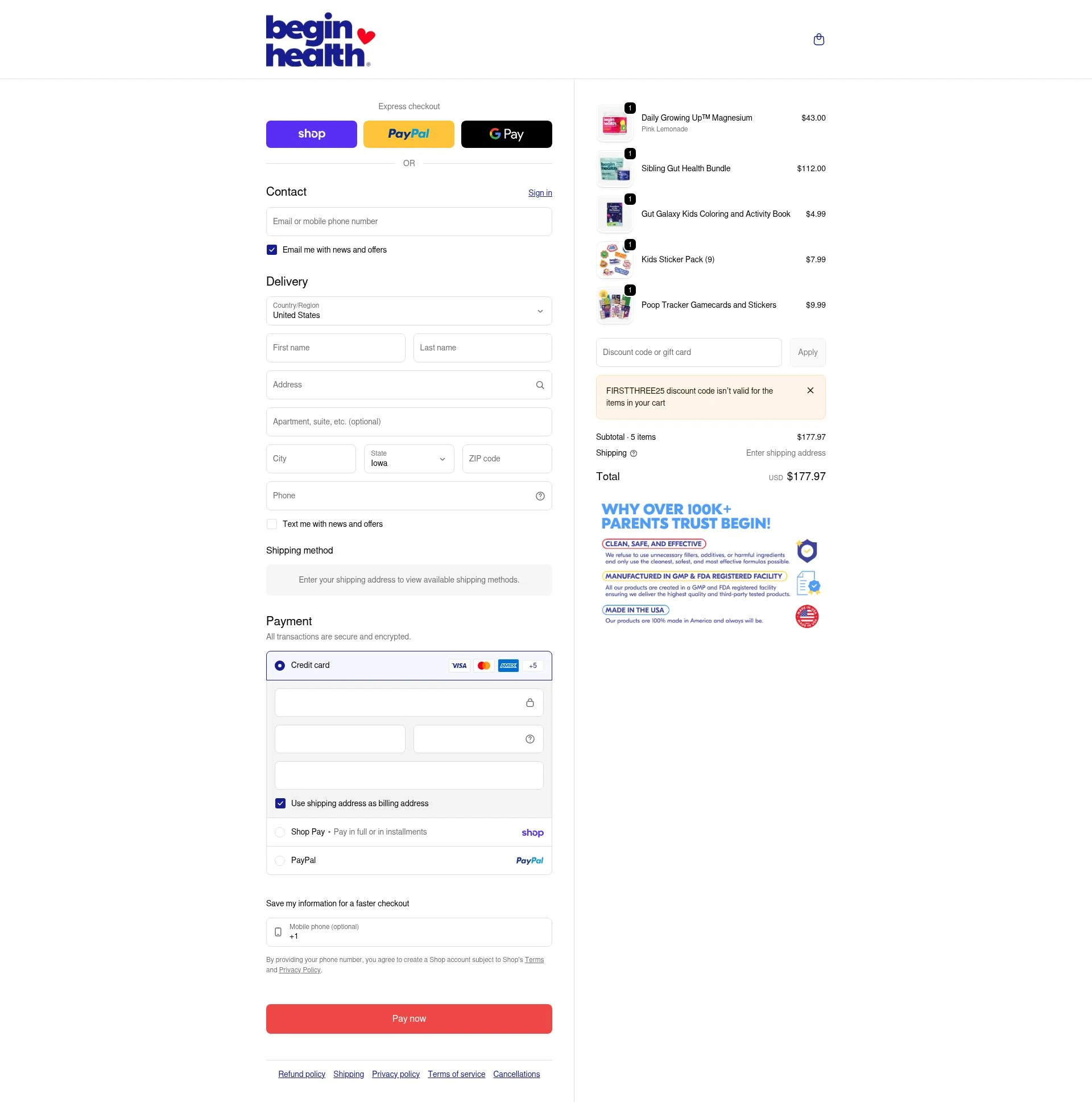 Begin Health checkout page showing Begin Health promo code box | Screenshot taken by SimplyCodes community member on Feb 3, 2026