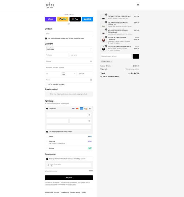 Behno checkout page showing Behno promo code box | Screenshot taken by SimplyCodes community member on Sep 3, 2025