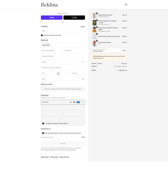 Beklina checkout page showing Beklina promo code box | Screenshot taken by SimplyCodes community member on Sep 12, 2025