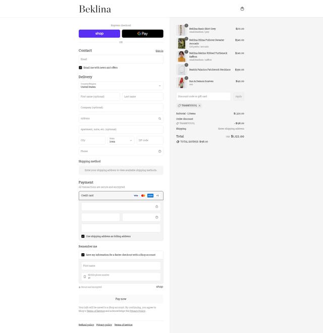 Beklina checkout page showing Beklina promo code box | Screenshot taken by SimplyCodes community member on Sep 12, 2025