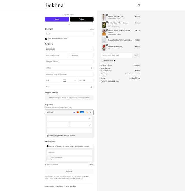 Beklina checkout page showing Beklina promo code box | Screenshot taken by SimplyCodes community member on Sep 8, 2025