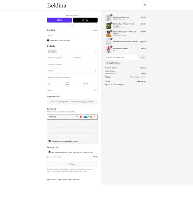 Beklina checkout page showing Beklina promo code box | Screenshot taken by SimplyCodes community member on Sep 8, 2025