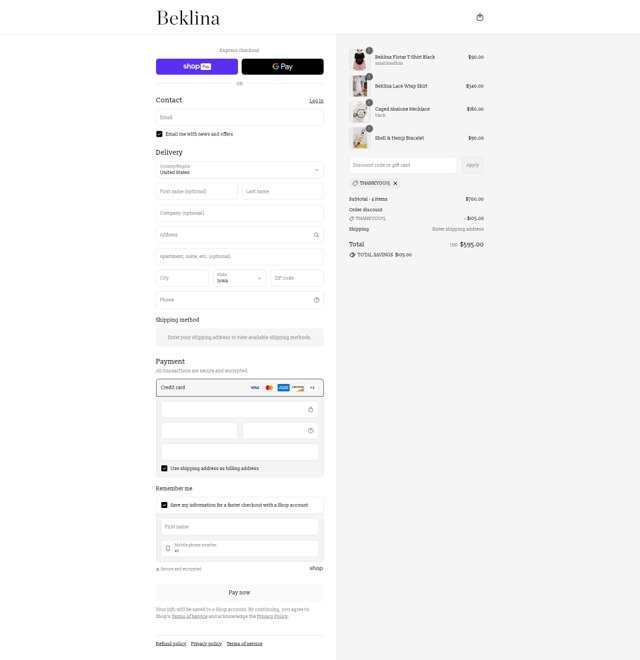 Beklina checkout page showing Beklina promo code box | Screenshot taken by SimplyCodes community member on Aug 22, 2025