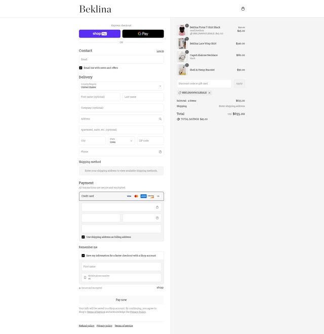 Beklina checkout page showing Beklina promo code box | Screenshot taken by SimplyCodes community member on Aug 22, 2025