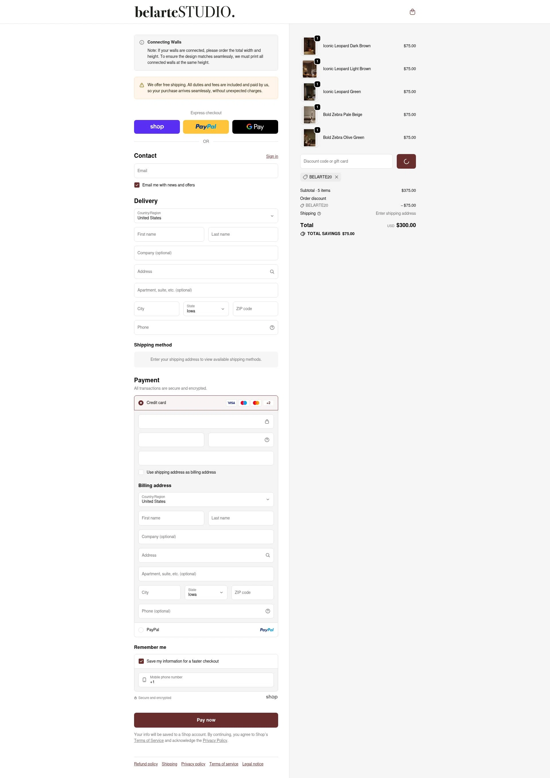 belarteSTUDIO checkout page showing belarteSTUDIO promo code box | Screenshot taken by SimplyCodes community member on Jan 29, 2026