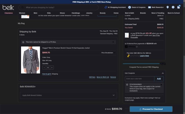 Belk checkout page showing Belk coupon code box | Screenshot taken by SimplyCodes community member on Aug 25, 2025
